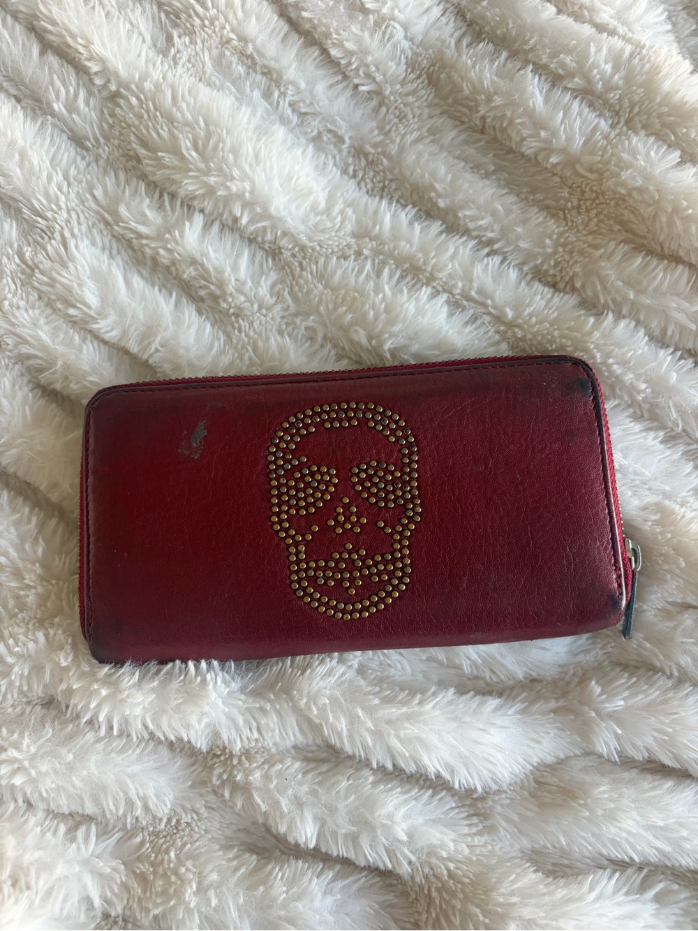Zadig & Voltaire Red Studded Skull Zip Wallet